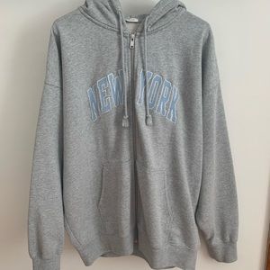 gray light blue New york embroidery christy hoodie